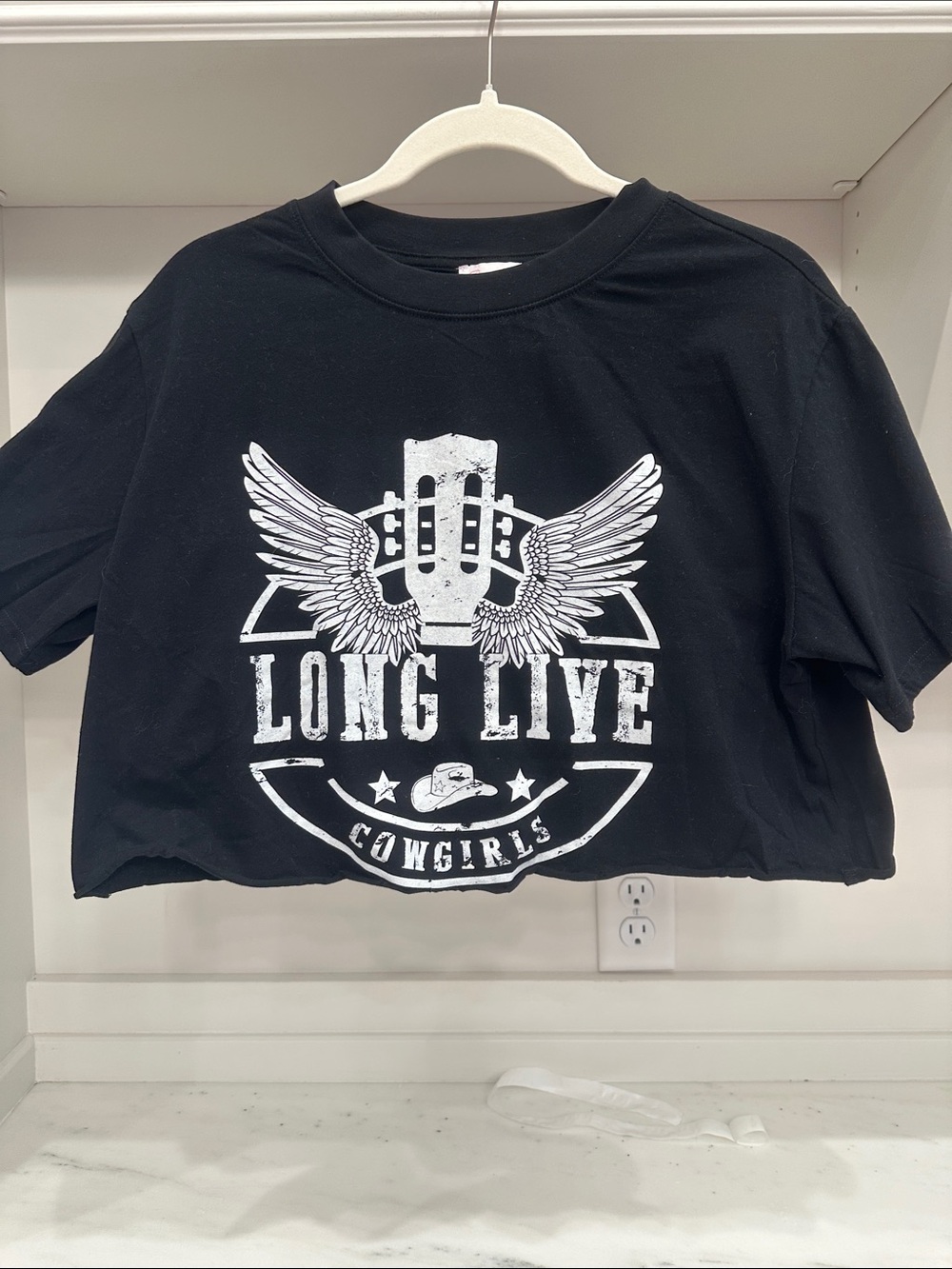 Pink Lily small Long Live Cowgirls Black Graphic Crop Tee. Like new